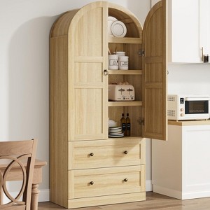 72" Tall Arched Kitchen Pantry Cabinet, Farmhouse Wood Pantry Storage Cabinet with Drawers, Door, Freestanding Versatile Pantry Cabinets - 1 of 4
