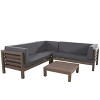 Christopher Knight Home Cynthia Patio Acacia Wood L Shape Upholstered 5-Seater Sectional Sofa Set with Coffee Table - 4 of 4
