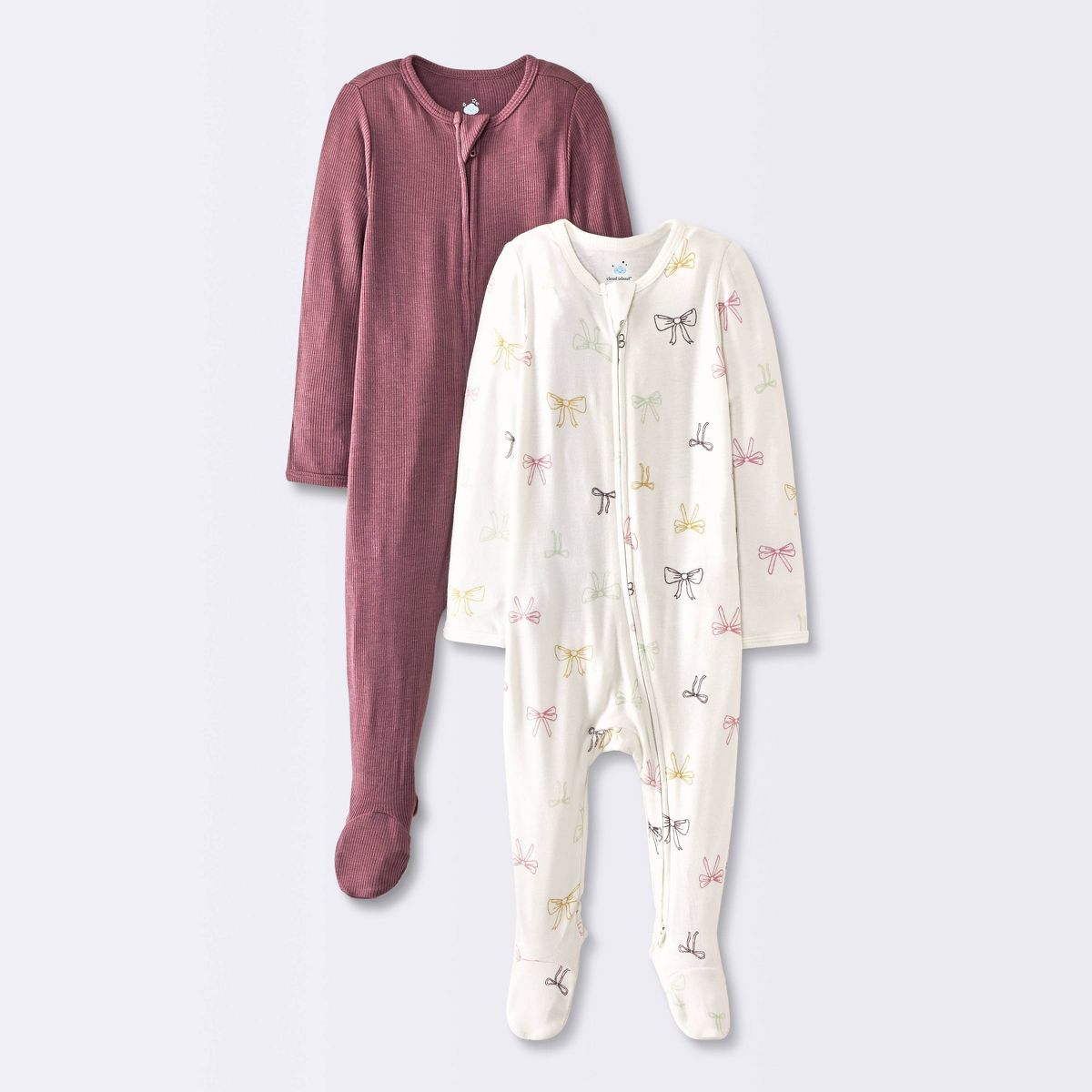 Baby Girls' 2pk Bows So Very Soft Modal Blend Sleep N' Play - Cloud Island™ Burgundy/Cream