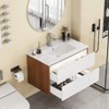KWPZQEB 32" Gloss Wall-Mounted Bathroom Vanity with Sink Combo, Floating Vanity with 2 Drawers & Unique Handle-Free Design for Small Space, White - 2 of 4