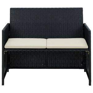 vidaXL 2-seater Sofa Black Poly Rattan, Powder-Coated Steel, Polyester - 1 of 4