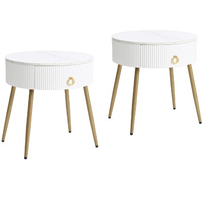 NicBex Modern 19.6" Round Coffee Table Set of 2 with Drawers and Metal Legs for Living Room and Office