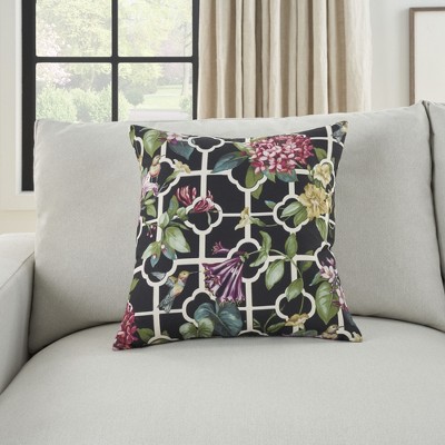 Waverly Treillage Black Floral 18" Square Throw Pillow
