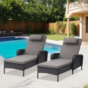 Outdoor 2 Pieces Patio Chaise Lounge Chairs with Cushion - 1 of 4