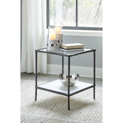 Ryandale 20.75'' Square Gray Metal and Glass Accent Table