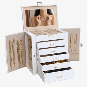 6 Layer Large Jewelry Organizer With Mirror, With Lock, Necklace Holder With 5 Drawers - 1 of 4