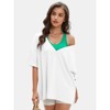EXLURA Women's Casual Oversized V Neck T-Shirts Tops Reversible Athletic Workout Crew Neck Fashion Trendy Tee - 3 of 4