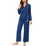 cheibear Womens Satin Sleepwear Pj Sets Robe with Pants Nightwear Lounge Pajama Set