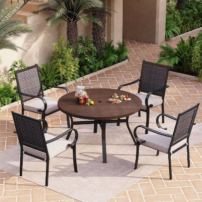 5pc Patio Dining Set with Table & Wicker Rattan Chairs with Cushions - Captiva Designs