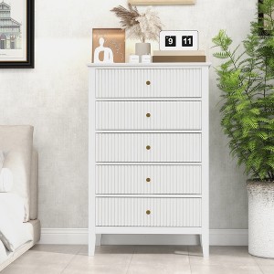 Heynemo Fluted 5 Drawers Dresser, Tall Chest of Drawer with Silent Slide Drawers, Ideal for Bedroom, Living Room, Hallway, Entryway - 1 of 4
