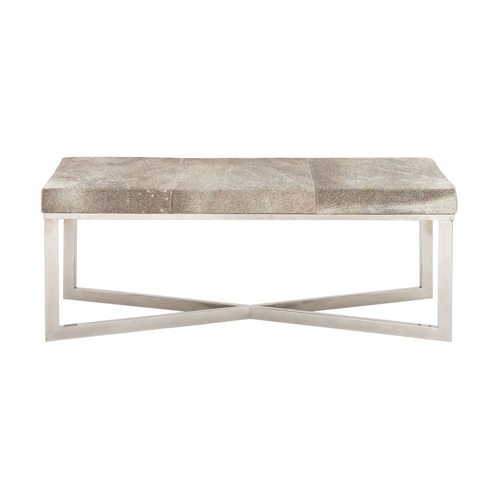 Photos - Garden Furniture Contemporary Stainless Steel Rectangular Cowhide Bench Gray - Olivia & May