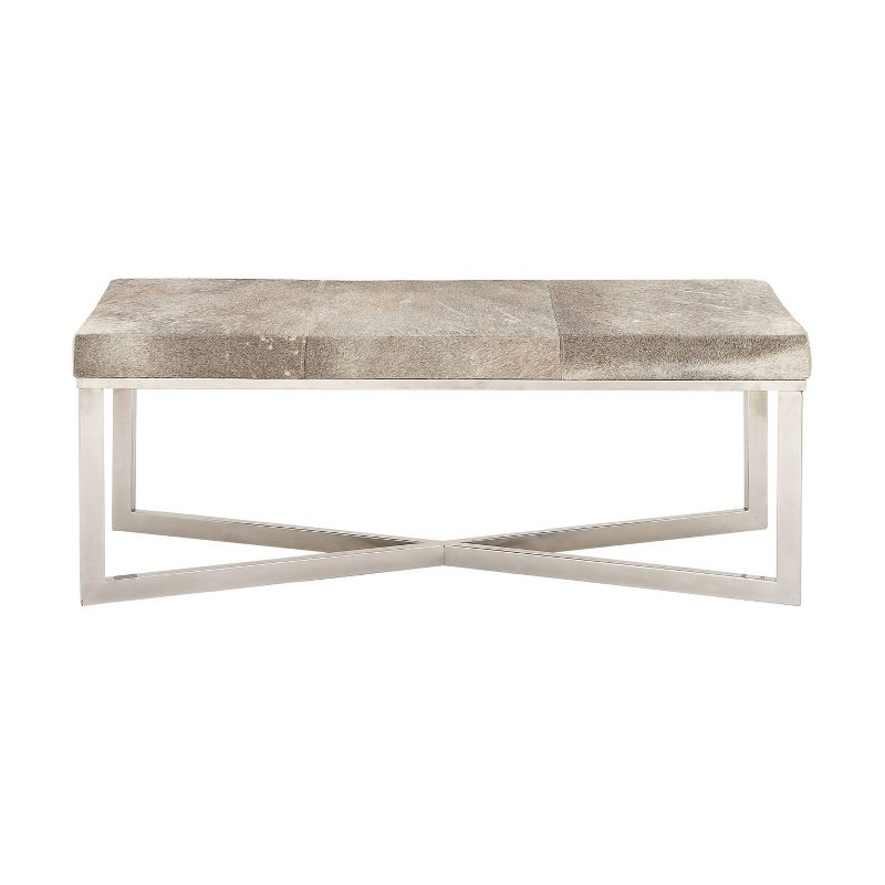 Contemporary Stainless Steel Rectangular Cowhide Bench - Olivia & May, 1 of 26