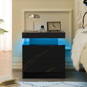 QingMoon Modern End Side with 2 Drawers, with LED Night Stand, Wood Drawers, for Bedroom - 1 of 4