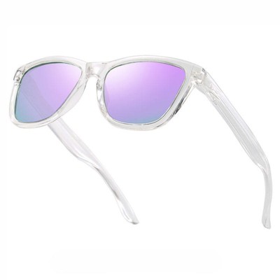 Attop Polarized sports sunglasses, for men and women, classic clear frame, clear mirrored purple
