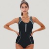 Anna-Kaci Swim Women's One Piece Zip Front Swimsuit with Colorblock Panels and Shaping Contrast Piping - 2 of 4