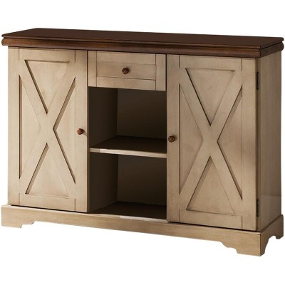 Antique White and Walnut Wood Console Table with Storage