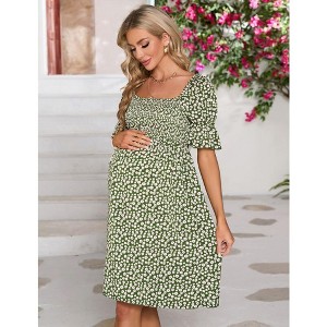 Women's Maternity Dress Floral Square Neck A Line Fashion Dress Short Sleeves Maternity Dress for Photography - 1 of 4