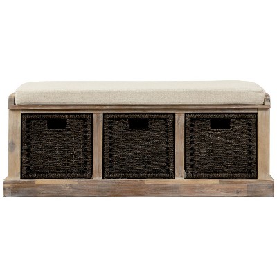 NicBex Modern 43.7" Storage Bench with 3 Rattan Baskets for Entryway and Living Room