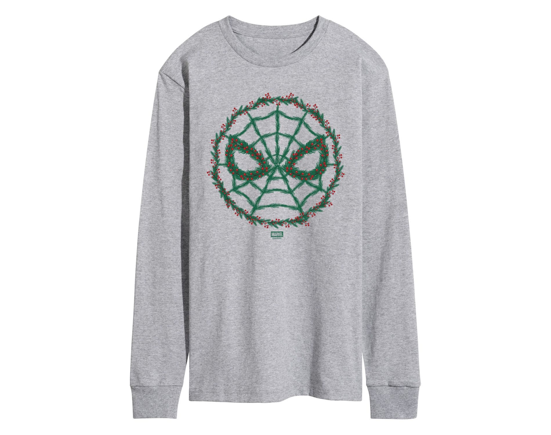 Men's Marvel Spider Man Wreath Long Sleeve Graphic T-Shirt - Athletic Heather - Medium