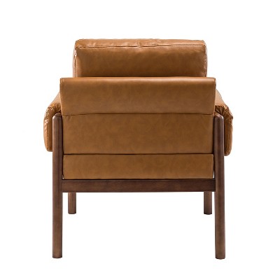Cognac Faux Leather and Mahogany Wood Accent Chair