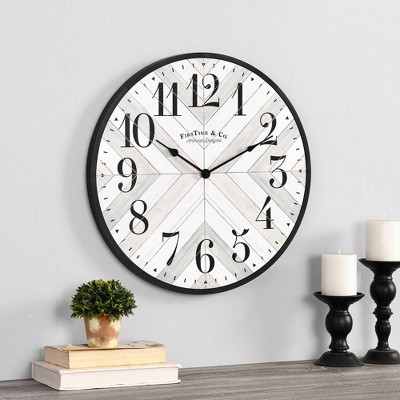 20" Farmhouse Lath Wall Clock Gray - FirsTime