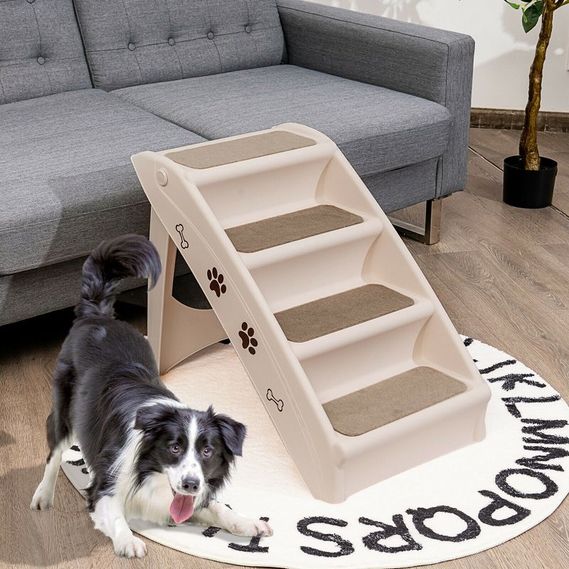 Costway Folding Plastic Pet Stairs 4 Step Ladder for Small Dog & Cats, 2 of 11