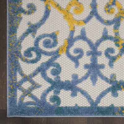 Ivory Blue Floral Synthetic Runner Rug 2'3" x 10'
