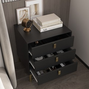 FUFU&GAGA Black Modern Nightstand Stylish Bedroom Storage Bedside Dresser with Golden Accents - 1 of 4