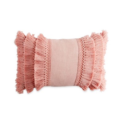 Blush Fringe Lumbar Pillow with Down Alternative Fill