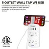 GoGreen Power (GG-16000USB4) 6 Outlet 2.4 AMP USB Wall Tap Adapter with USB Ports and Surge Protection, 735 Joules Surge Rating, White - 3 of 4