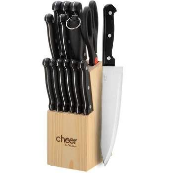 Cheer Collection 13pc Kitchen Knife Set with Premium Stainless Steel Blades, Wooden Block, Shears, and Sharpener