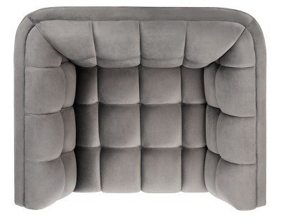 Contemporary Gray Velvet Wood Accent Chair with Tufted Design