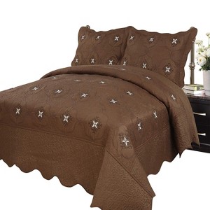 Marcielo 3 Pcs Fully Quilted Embroidery Quilt Bedspread Bed Set Emma - 1 of 4