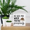 Funny Leopard Christmas Bathroom Wood Box Signs, He Sees You When You're Pooping Sign, Christmas Cheetah Print Santa Hat - 4 of 4