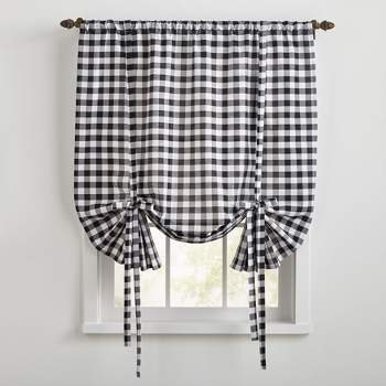 BrylaneHome Buffalo Check Tie-Up Window Shade Window Curtain