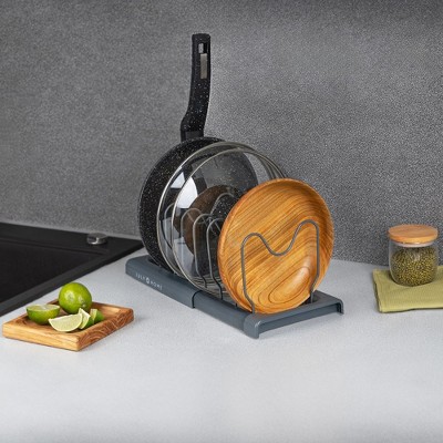Expandable Gray Metal Pot and Pan Organizer Rack