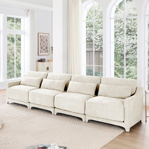 ModernLuxe Chenille Fabric Sofa with Ottoman & Lumbar Pillows, Ergonomic Sofa Couch for Living Room/Bedroom, Beige/Sky Blue/Green (2-4 Seats) - 1 of 4