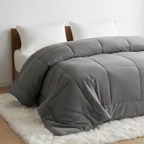 Aeelleea Queen Down Alternative Comforter Duvet Insert, All Season Reversible Quilted Bedding with Corner Tabs, Breathable, Ultra-Soft,Smoke Gray