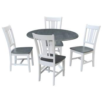 42" Jaylen Dual Drop Leaf Dining Table with 4 Splat Back Chairs White/Heather Gray - International Concepts