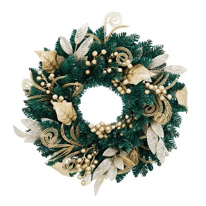 CuisinSmart 18" Christmas Artificial Garland, Artificial Christmas Wreath for Front Door, Holiday Wall Decors with Gold Leaf & Berries - 1 of 4