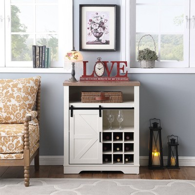 HDZNVF Farmhouse Storage Cabinet with Sliding Barn Door & Wine Shelf