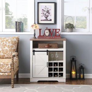 HDZNVF Farmhouse Storage Cabinet with Sliding Barn Door & Wine Shelf - 1 of 4