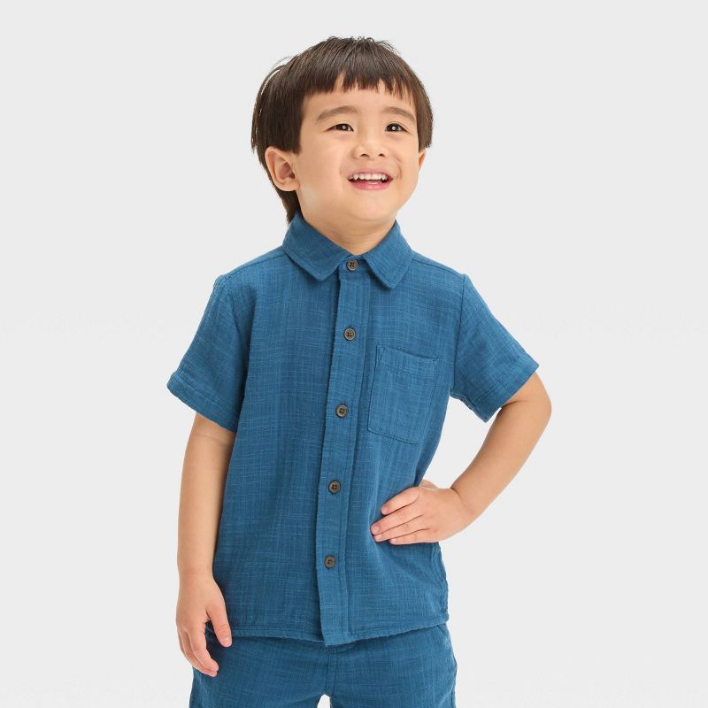 Toddler Boys' Short Sleeve Textured 'Button-Up' Shirt - Cat & Jack™, 1 of 8