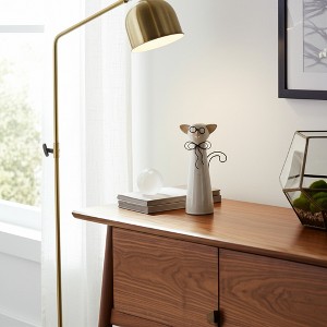 Sagebrook Home Cat with Glasses Sculpture - Contemporary Ceramic White Cat Statue with Black and Beige Accents for Home - 1 of 4