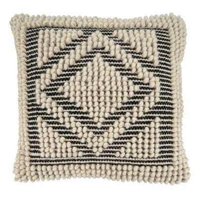 18"x18" Woven with Diamond Design Knitted Square Throw Pillow Cover White - Saro Lifestyle