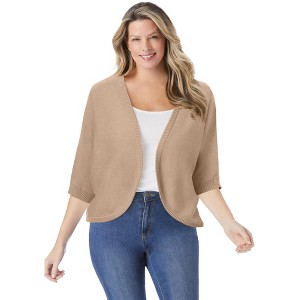 Woman Within Plus Size Rib Trim Cardigan Shrug - 1 of 4