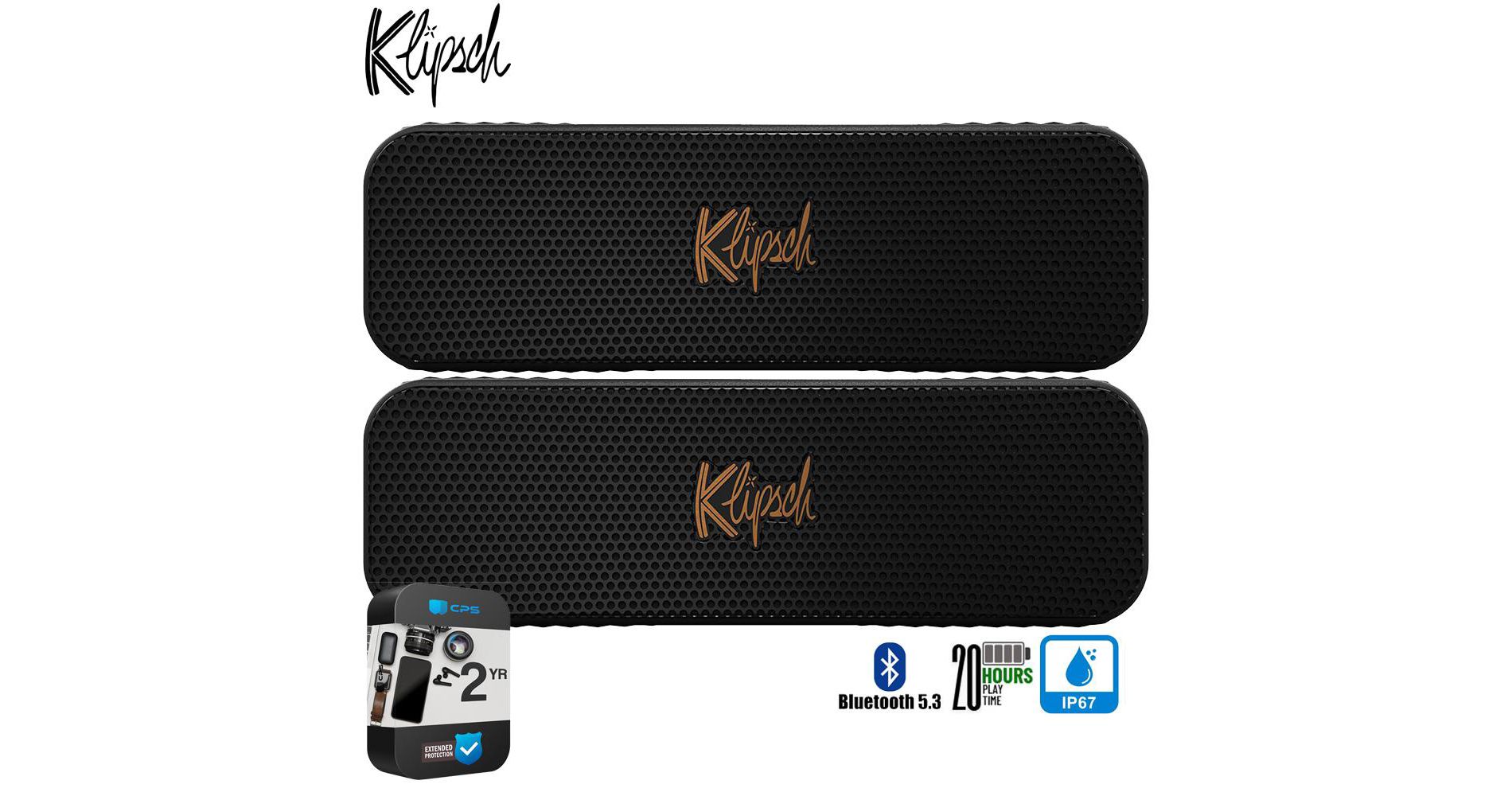 Klipsch Detroit Portable Bluetooth Speaker (Pair) + 2 Year Protection Pack
