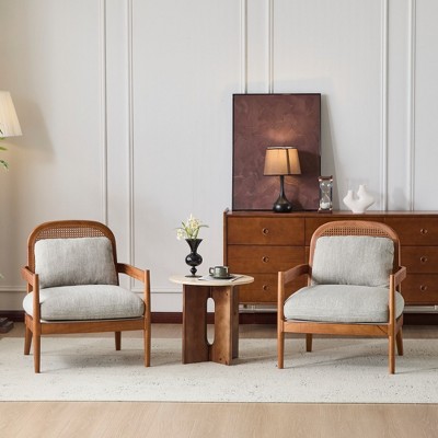 Grungis 26.6" Wide Accent Chair with Solid Wood Frame,Arm Chair with Rattan Backrest,Accent Chair for Bedroom,Reading Room,Office