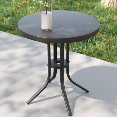 Sonkuki Patio Round Side table, Modern Industrial Style w/Metal Frame