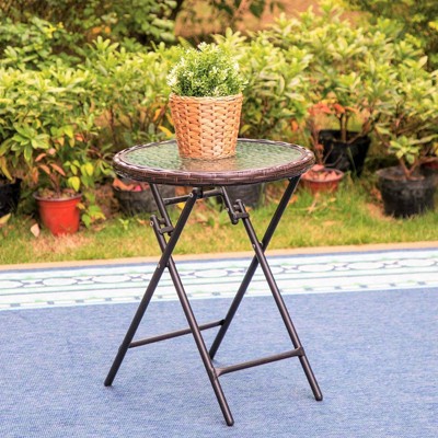 Outdoor Coffee Table with Rattan Tabletop - Captiva Designs: Powder-Coated Steel Frame, Fade-Resistant